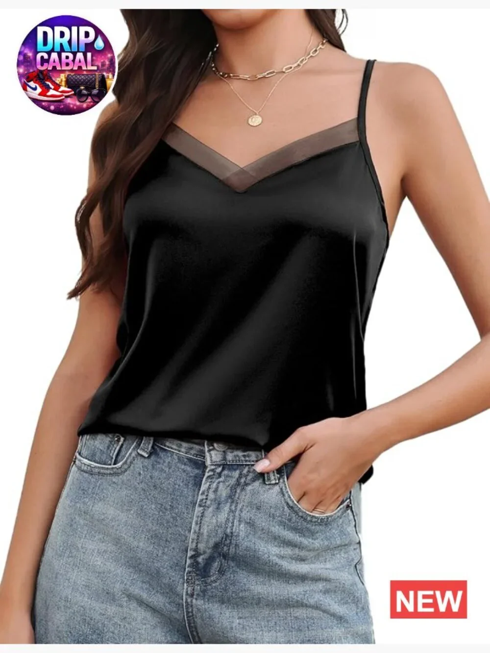 Silk Satin V Neck Camisole Tank Top Adjustable Spaghetti Strap Summer Basic